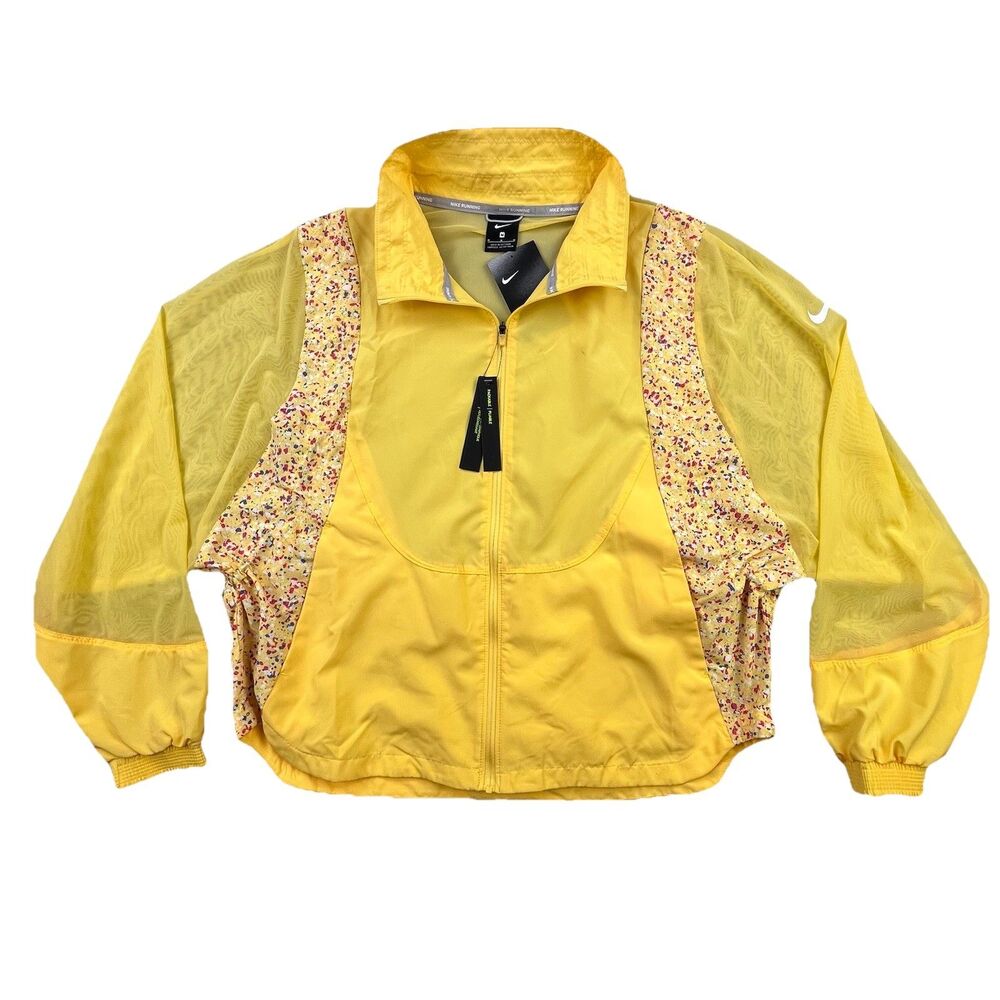 Nike Icon Clash Running Jacket Women's M Yellow Floral Mesh Sleeves CJ2433-795